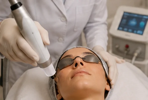 Médica dermatologista realizando procedimento estético e preventivo